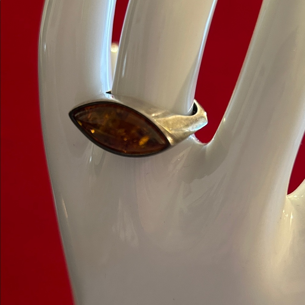 Amber Gemstone Sterling Ring - Picture 2 of 6